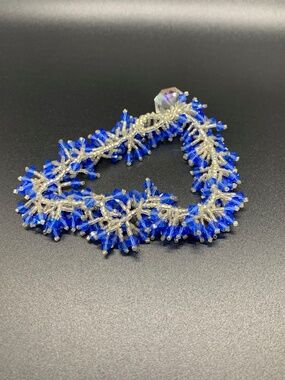 Vintage Beaded Cuff Bracelet Blue & Silver